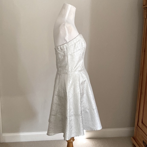 NWT EXPRESS Metallic Silver A-Line Strapless Party  Dress Size 6 - Picture 4 of 12